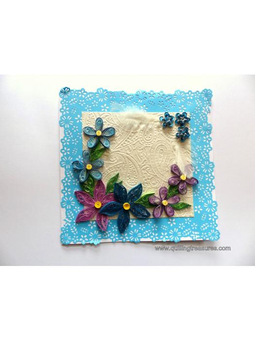 Sparkling Blue Lace and Themed Flowers Greeting Card image