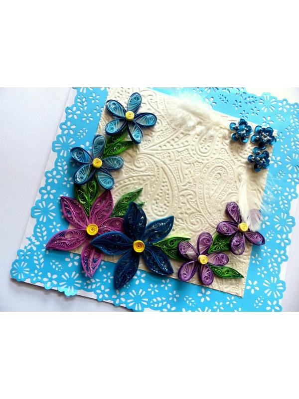 Sparkling Blue Lace and Themed Flowers Greeting Card image