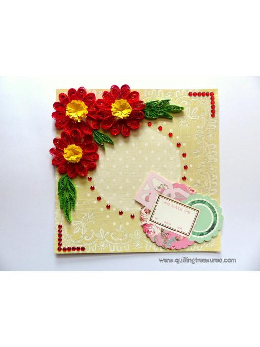 Red Quilled Flowers in Corner Greeting Card