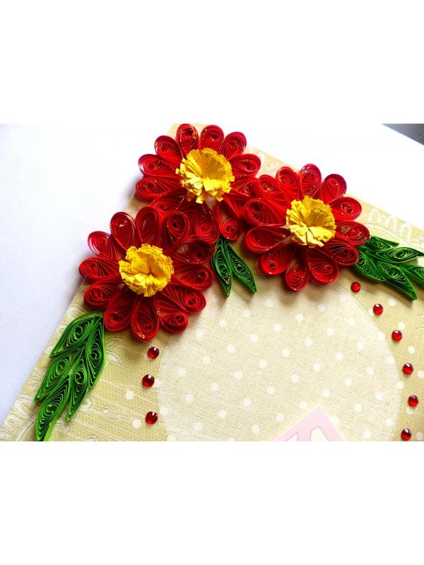 Red Quilled Flowers in Corner Greeting Card image