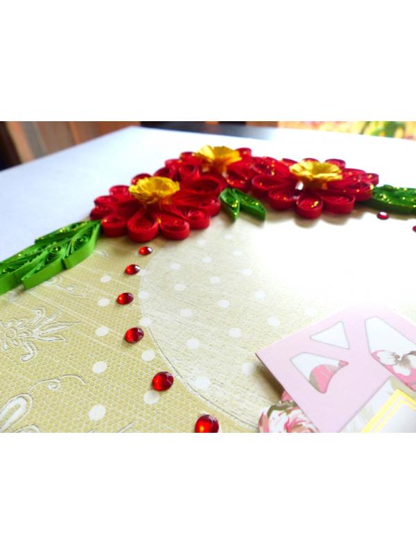 Red Quilled Flowers in Corner Greeting Card image