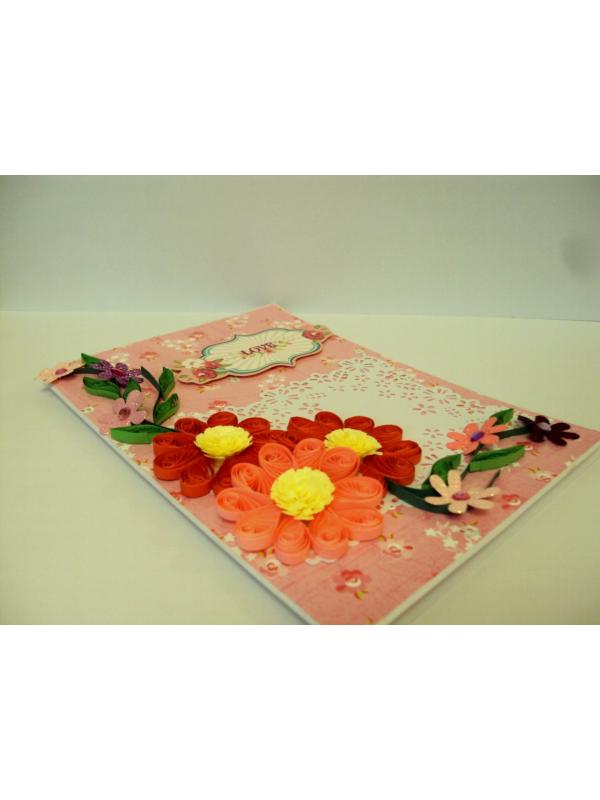 Red And Pink Quilled Flowers Love Greeting Card image