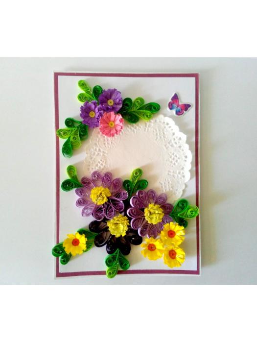 Quilled Purple and Variety Flowers Greeting Card image