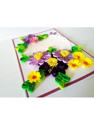 Quilled Purple and Variety Flowers Greeting Card