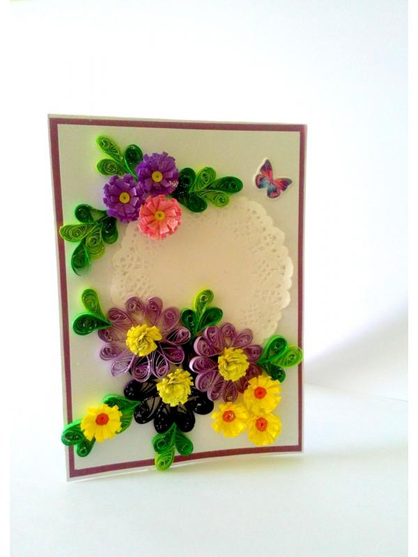 Quilled Purple and Variety Flowers Greeting Card image
