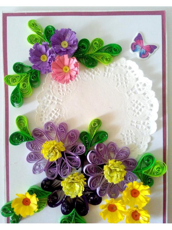 Quilled Purple and Variety Flowers Greeting Card image