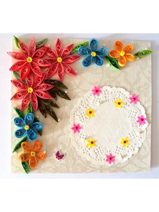Multicolor Flowers Corner Handmade Greeting Card image