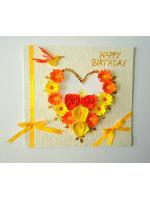 Yellow Themed Quilled Flowers in Heart Greeting Card