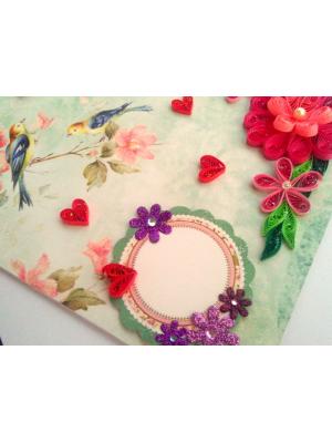 Beautiful Love Birds Quilled Flowers Greeting Card