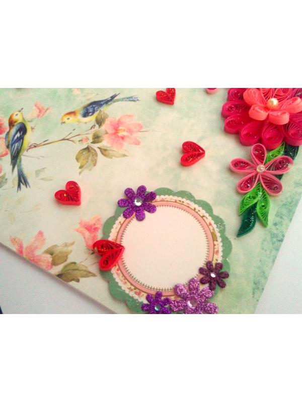 Beautiful Love Birds Quilled Flowers Greeting Card image