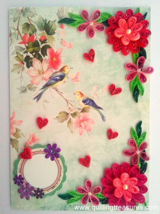 Beautiful Love Birds Quilled Flowers Greeting Card image