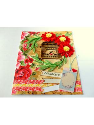 Red Themed Quilled Flowers Greeting Card