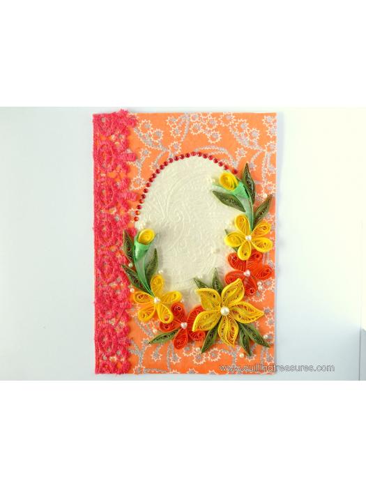 All Orange Quilled Corner With Lace Greeting Card image