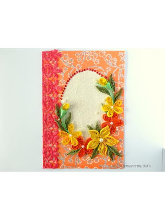 All Orange Quilled Corner With Lace Greeting Card