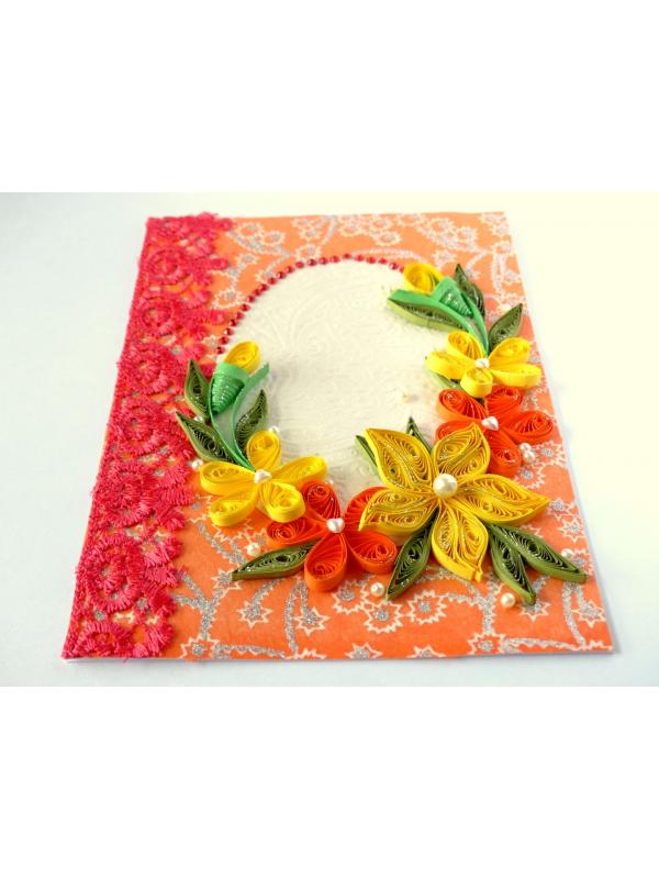 All Orange Quilled Corner With Lace Greeting Card image