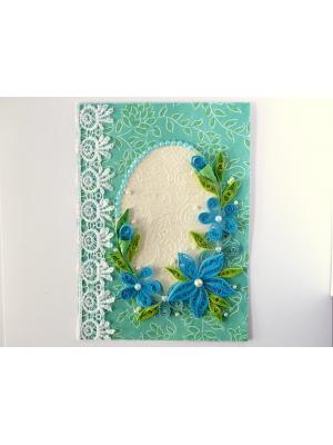 All Blues Quilled Corner With Lace Greeting Card
