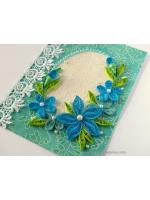 All Blues Quilled Corner With Lace Greeting Card