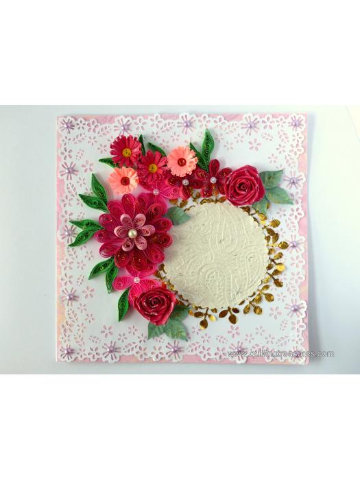 Paper Lace Border Pink Variety Flowers Greeting Card image