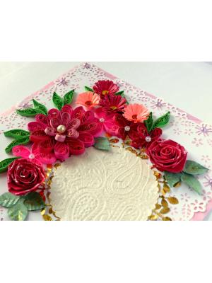 Paper Lace Border Pink Variety Flowers Greeting Card