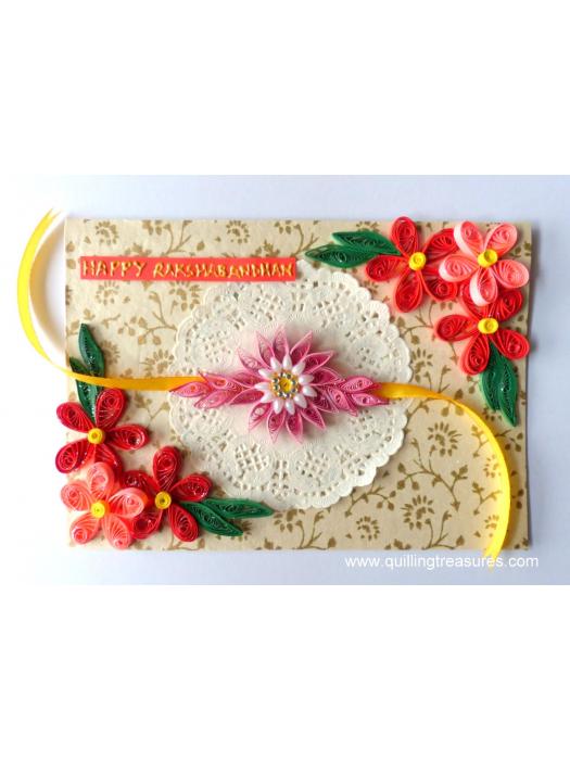 Pink and Red Quilled Rakshabandhan Greeting Card