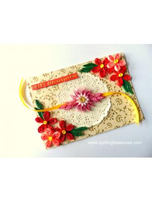 Pink and Red Quilled Rakshabandhan Greeting Card