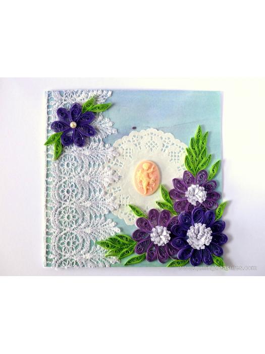 Purple Quilled Wildflowers and Lace Greeting Card image