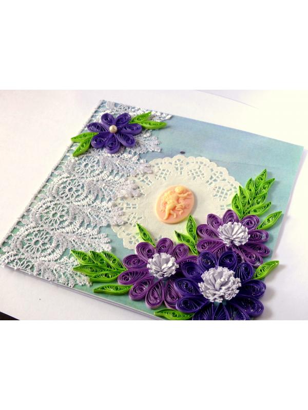 Purple Quilled Wildflowers and Lace Greeting Card image