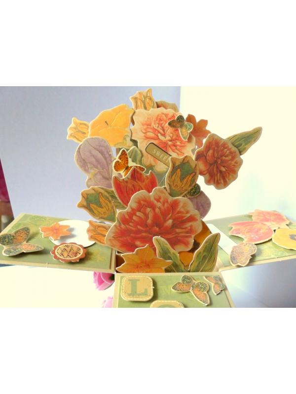 Love and Multicolor Sparkling Flowers Pop up Greeting Card