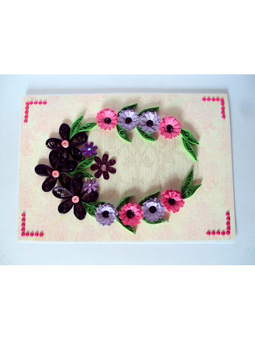 Purple Themed Flowers in Circle Greeting Card image