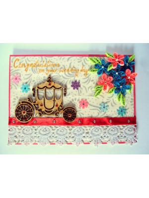 Sparkling Quilled Wedding Card With Carriage