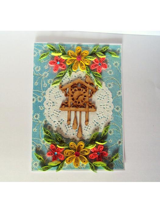 Fancy Cuckoo Bird Clock With Quilled Flowers Card image