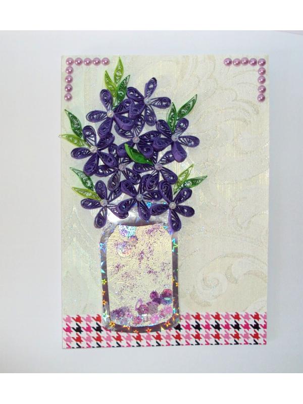 Purple Quilled Flowers Vase Shaker Greeting Card image