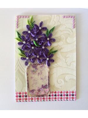 Purple Quilled Flowers Vase Shaker Greeting Card