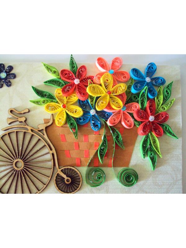 Multicolor Bicycle Flower Basket Quilled Greeting Card image