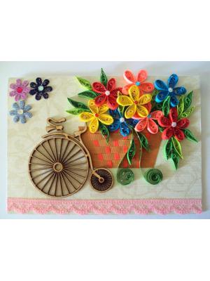 Multicolor Bicycle Flower Basket Quilled Greeting Card