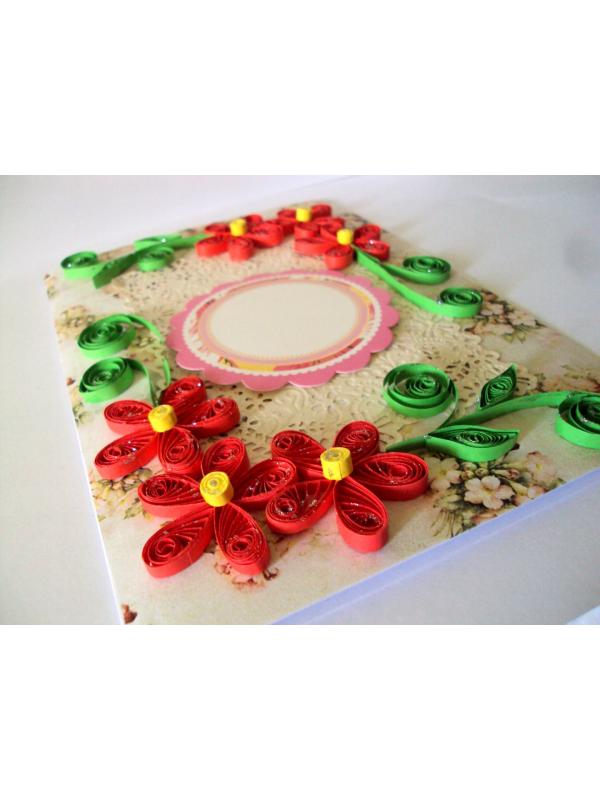 Red Quilled Flowers Corners Greeting Card