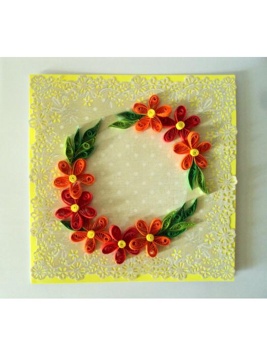 Yellow Themed Orange and Red Flowers Greeting Card image