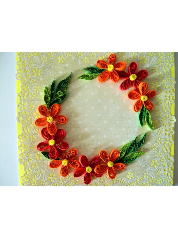 Yellow Themed Orange and Red Flowers Greeting Card image