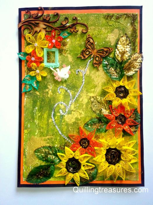 Mixed Media Green Themed Quilled Greeting Card Cum Scrapbook