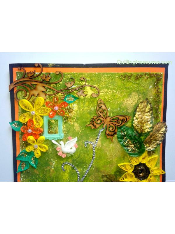 Mixed Media Green Themed Quilled Greeting Card Cum Scrapbook image