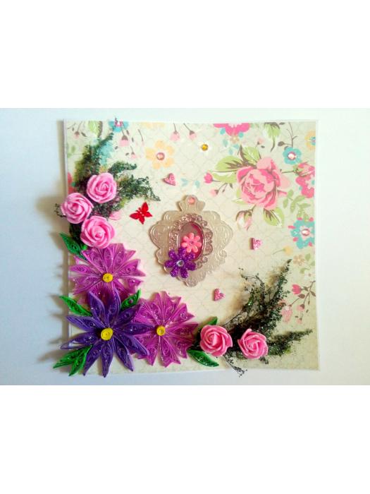 Purple Themed Variety Quilled Flowers Greeting Card image
