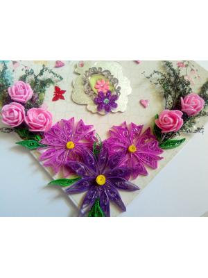 Purple Themed Variety Quilled Flowers Greeting Card