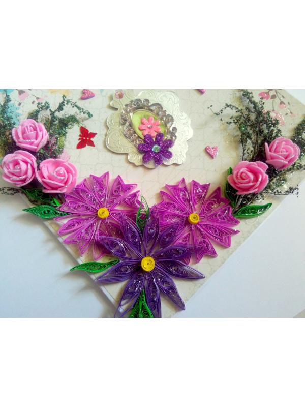 Purple Themed Variety Quilled Flowers Greeting Card image