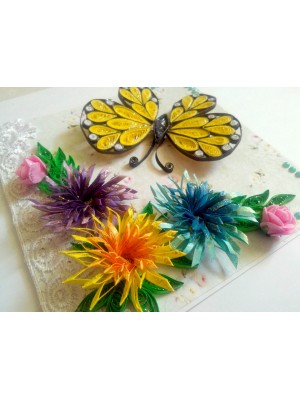 Sparkling Quilled Butterfly and Flowers Greeting Card