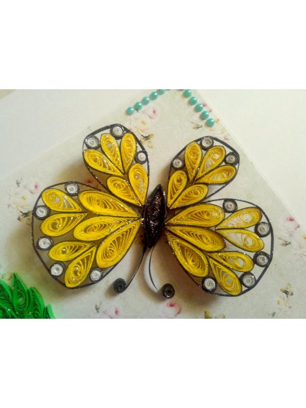 Sparkling Quilled Butterfly and Flowers Greeting Card