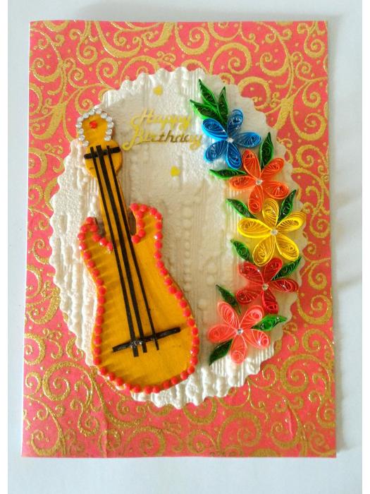 Guitar and Quilled Flowers Greeting Card image