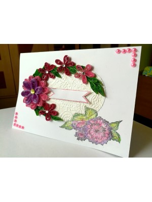 Sparkling Quilled Pink Flowers in Circle Greeting Card
