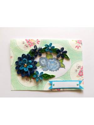 Sparkling Quilled Blue Flowers in Circle Greeting Card