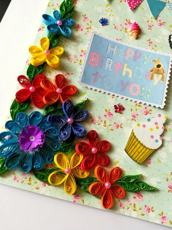 Quilled Flowers Corner Happy Birthday Greeting Card gift