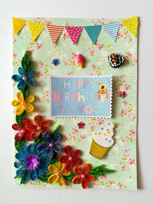 Quilled Flowers Corner Happy Birthday Greeting Card gift image